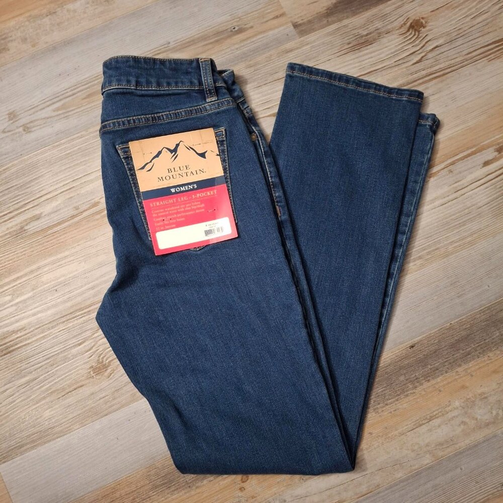 Blue Mountain Women's Jeans Size 4 Straight Leg 5-Pocket Blue Denim Cotton New